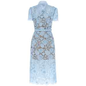 Self-Portrait Blue Lace Tie Neck Midi Dress