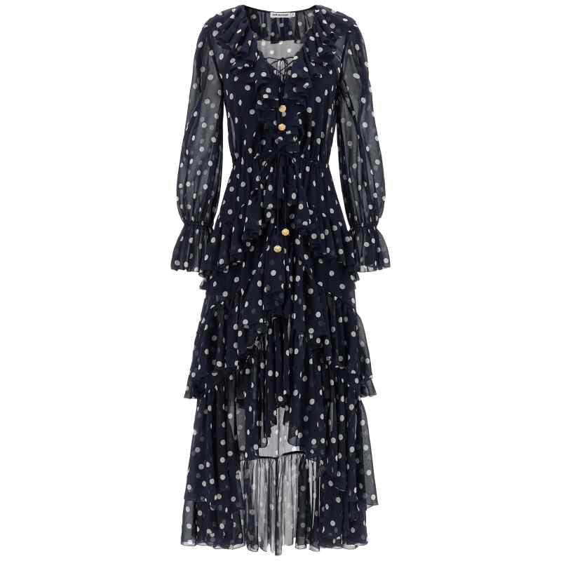 Self-Portrait Polka Dot Georgette Ruffle Maxi Dress