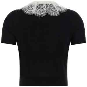 Self-Portrait Black Knit Lace Collar Top