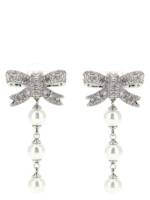 Self-Portrait Crystal Bow Pearl Droplet Earrings