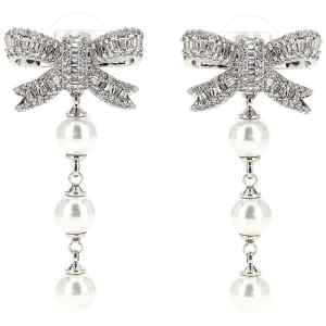 Self-Portrait Crystal Bow Pearl Droplet Earrings