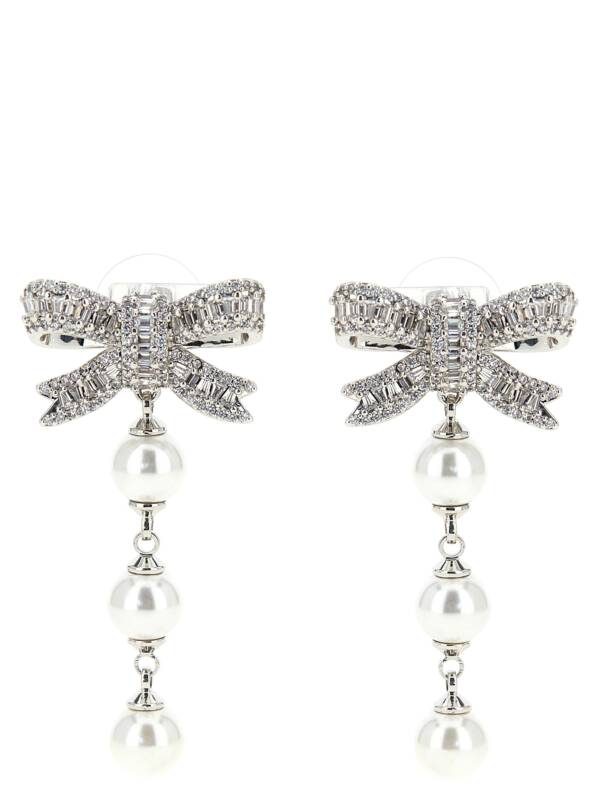 Self-Portrait Crystal Bow Pearl Droplet Earrings