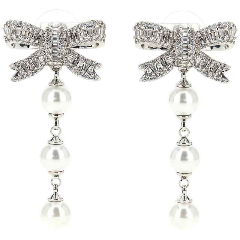 Self-Portrait Crystal Bow Pearl Droplet Earrings
