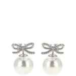 Self-Portrait Crystal Bow Pearl Back Earrings