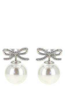 Self-Portrait Crystal Bow Pearl Back Earrings