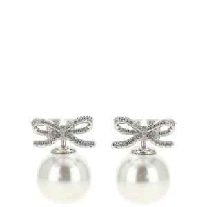 Self-Portrait Crystal Bow Pearl Back Earrings