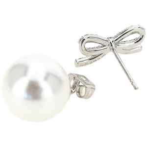 Self-Portrait Crystal Bow Pearl Back Earrings