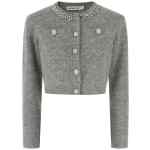 Self-Portrait Grey Fluffy Crystal Trim Cardigan