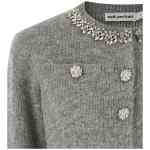 Self-Portrait Grey Fluffy Crystal Trim Cardigan