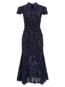 Self-Portrait Navy Guipure Lace Midi Dress