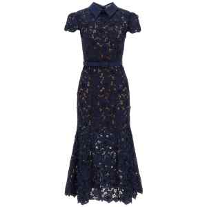 Self-Portrait Navy Guipure Lace Midi Dress