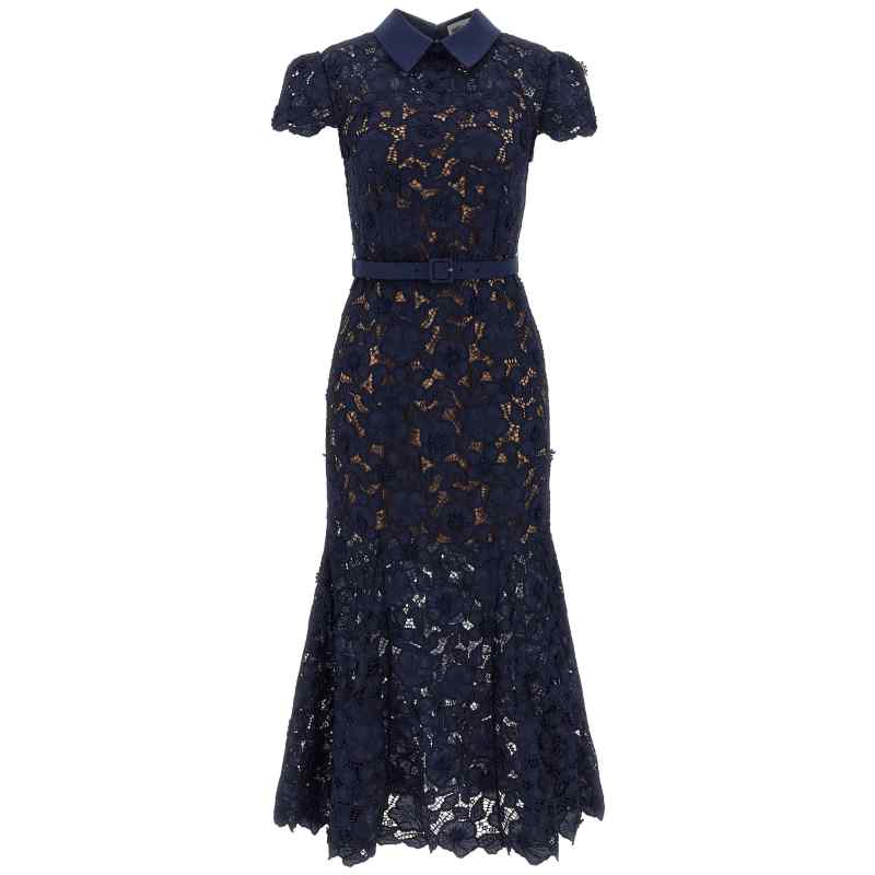 Self-Portrait Navy Guipure Lace Midi Dress