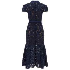 Self-Portrait Navy Guipure Lace Midi Dress