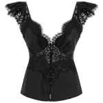 Self-Portrait Black Satin Lace Top