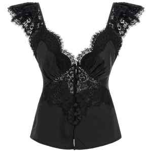 Self-Portrait Black Satin Lace Top