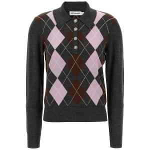 Self-Portrait Grey Argyle Lightweight Sweater