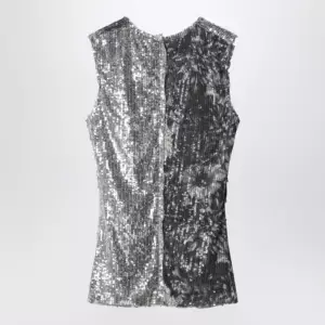 Maison Margiela Floral sequin sleeveless top in ice blue