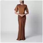 THE ANDAMANE Long Iris dress in bronze with gathered waist