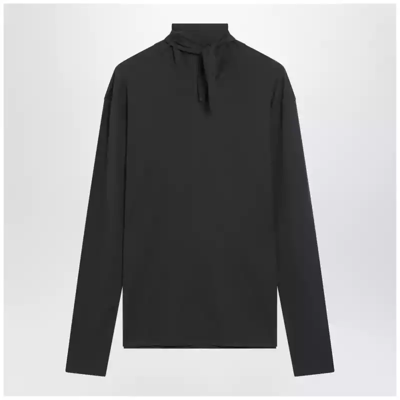 LEMAIRE Dark grey long-sleeved sweater with scarf detail