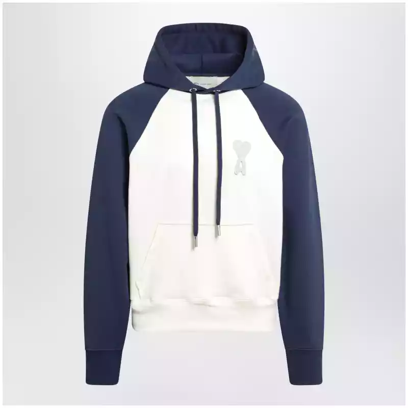Ami Paris Ami De Coeur hoodie in cream/blue