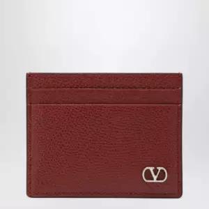 Valentino Garavani VLogo Signature card holder in grained calfskin, russet red