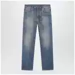 Versace Distressed Straight-Leg Jeans in Blue Denim