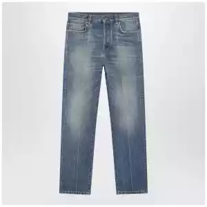 Versace Distressed Straight-Leg Jeans in Blue Denim
