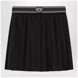 Versace Black Wool and Mohair Pleated Mini Skirt