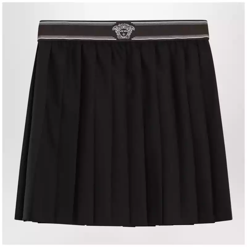 Versace Black Wool and Mohair Pleated Mini Skirt