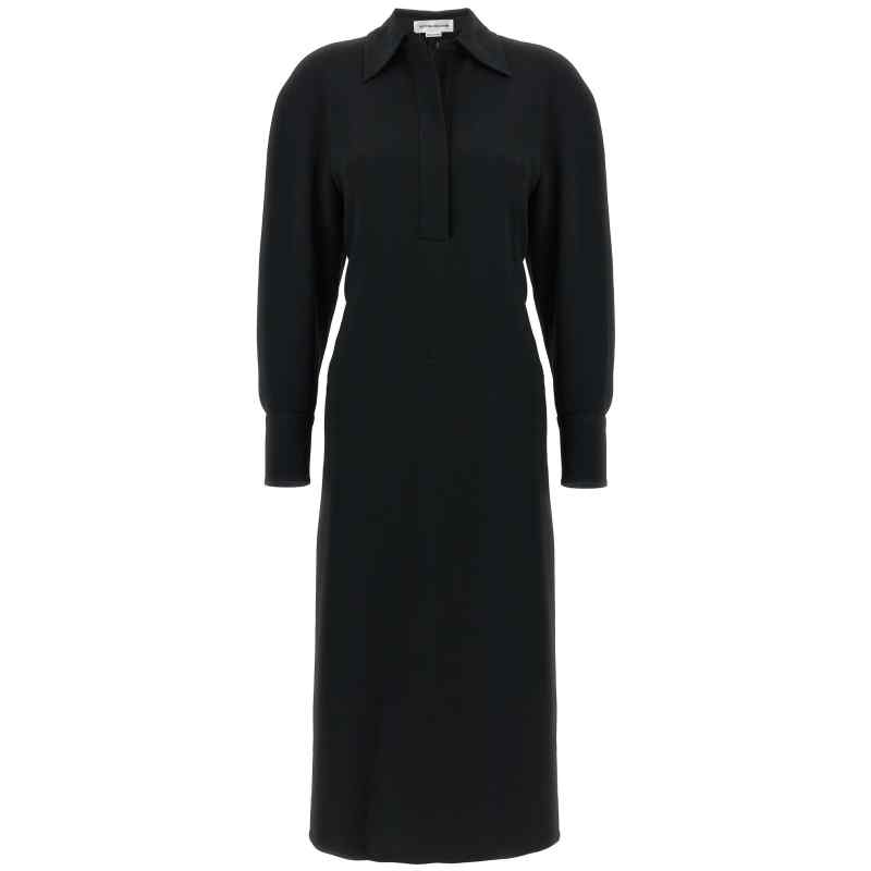 1325WDR006598ABLACK_01_M_2025-06-16T07-57-24.385Z Victoria Beckham Long Sleeve Polo Collar Midi Dress
