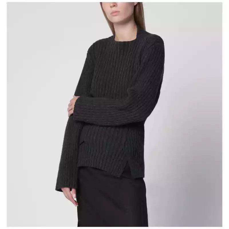 1326KJU007314AWO_T_VIBEC-AC.a Victoria Beckham Ribbed Sweater in Burgundy Wool and Cashmere