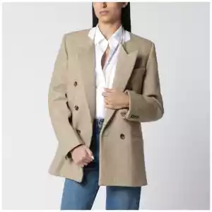 Victoria Beckham Beatrice Double-Breasted Jacket in Camel Wool