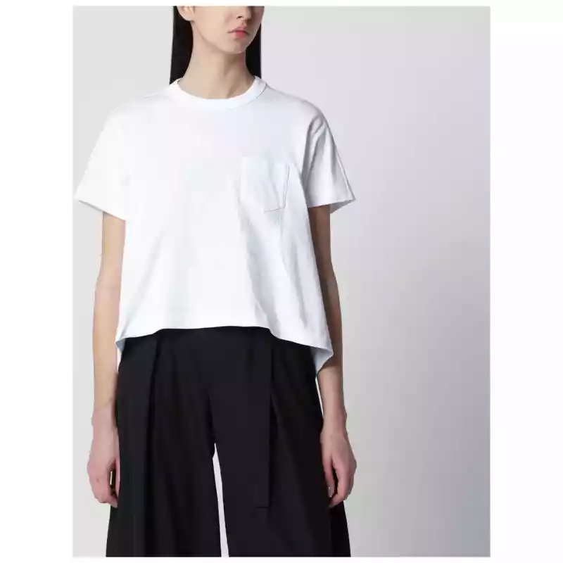 Sacai White cropped cotton T-shirt