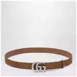 GUCCI Hazelnut suede belt with GG Marmont buckle