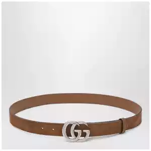 GUCCI Hazelnut suede belt with GG Marmont buckle