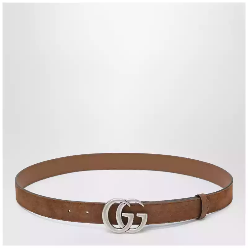 GUCCI Hazelnut suede belt with GG Marmont buckle