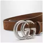 GUCCI Hazelnut suede belt with GG Marmont buckle