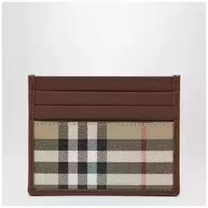 Burberry Check credit card holder in coated cotton, beige