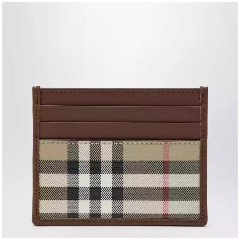 Burberry Check credit card holder in coated cotton, beige