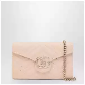 GUCCI GG Marmont pink wallet with chain