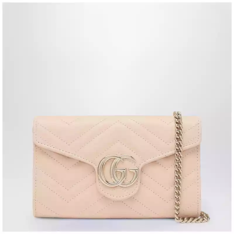 GUCCI GG Marmont pink wallet with chain