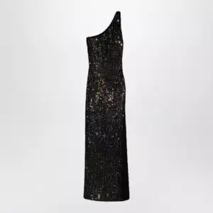 GUCCI Long jersey dress with crystal embroidery in black