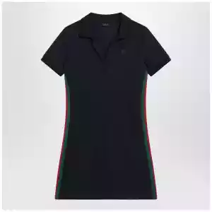 GUCCI Blue Cotton Jersey Dress with Web Detail