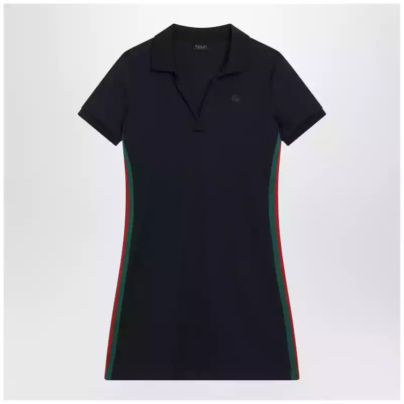 GUCCI Blue Cotton Jersey Dress with Web Detail