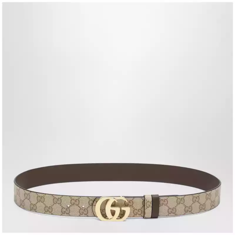 GUCCI Sand/Dark Brown Reversible Cut GG Marmont Belt