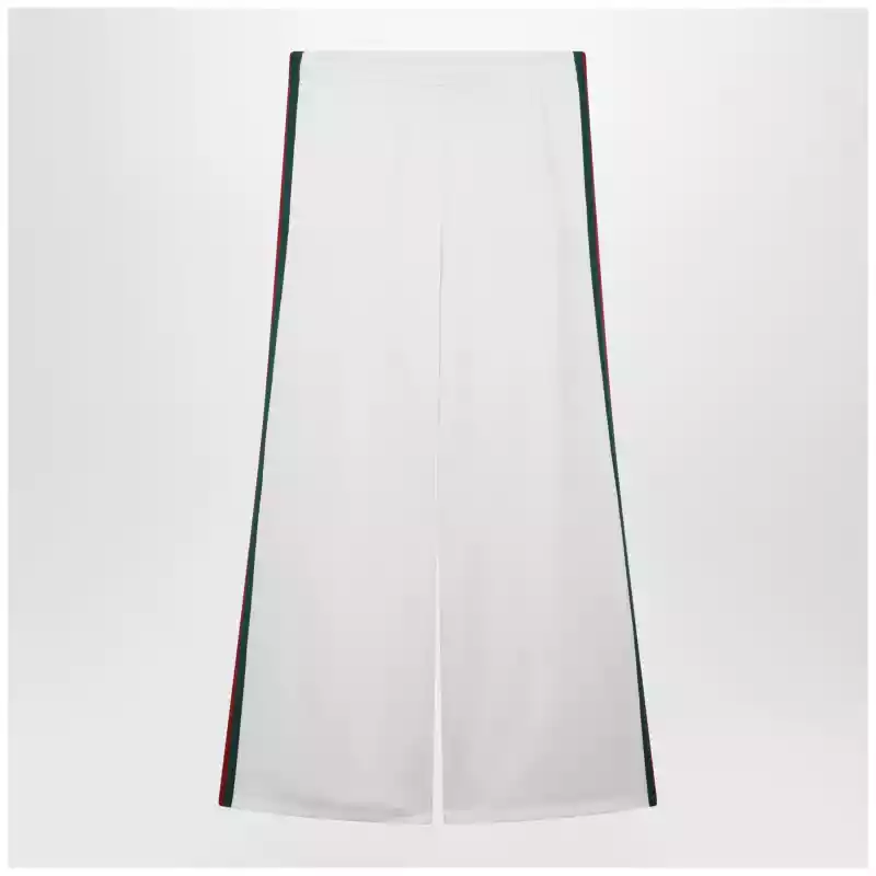 GUCCI White Cotton Jersey Leisure Trousers with Web Stripe