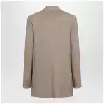 Valentino Double-Breasted Pinstripe Jacket in Mud/Ivory Virgin Wool