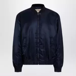 Valentino Shiny navy blue zip-up bomber jacket with Vlogo