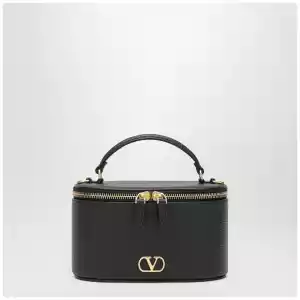 Valentino Garavani VLogo Signature Mini Vanity Bag in Black Leather