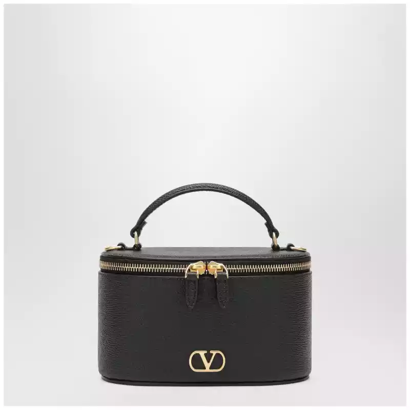 Valentino Garavani VLogo Signature Mini Vanity Bag in Black Leather